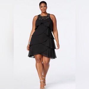 SL Fashions Sleeveless Beaded Black Dress SZ 16 Elegant Cocktail Party Wedding